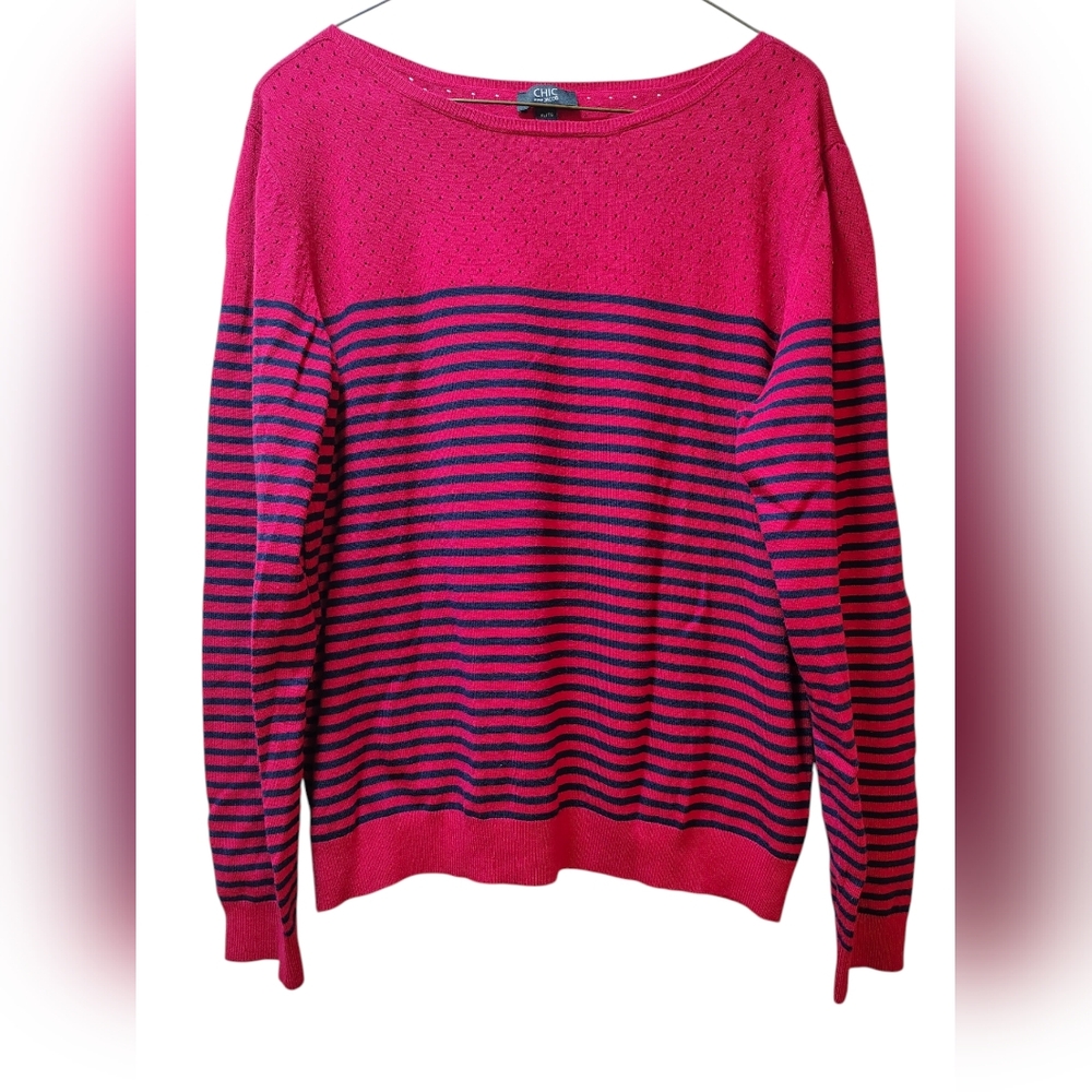 Ladies Chic by Jacob Striped Sweater XL | Red Black Knit Pullover (A2)